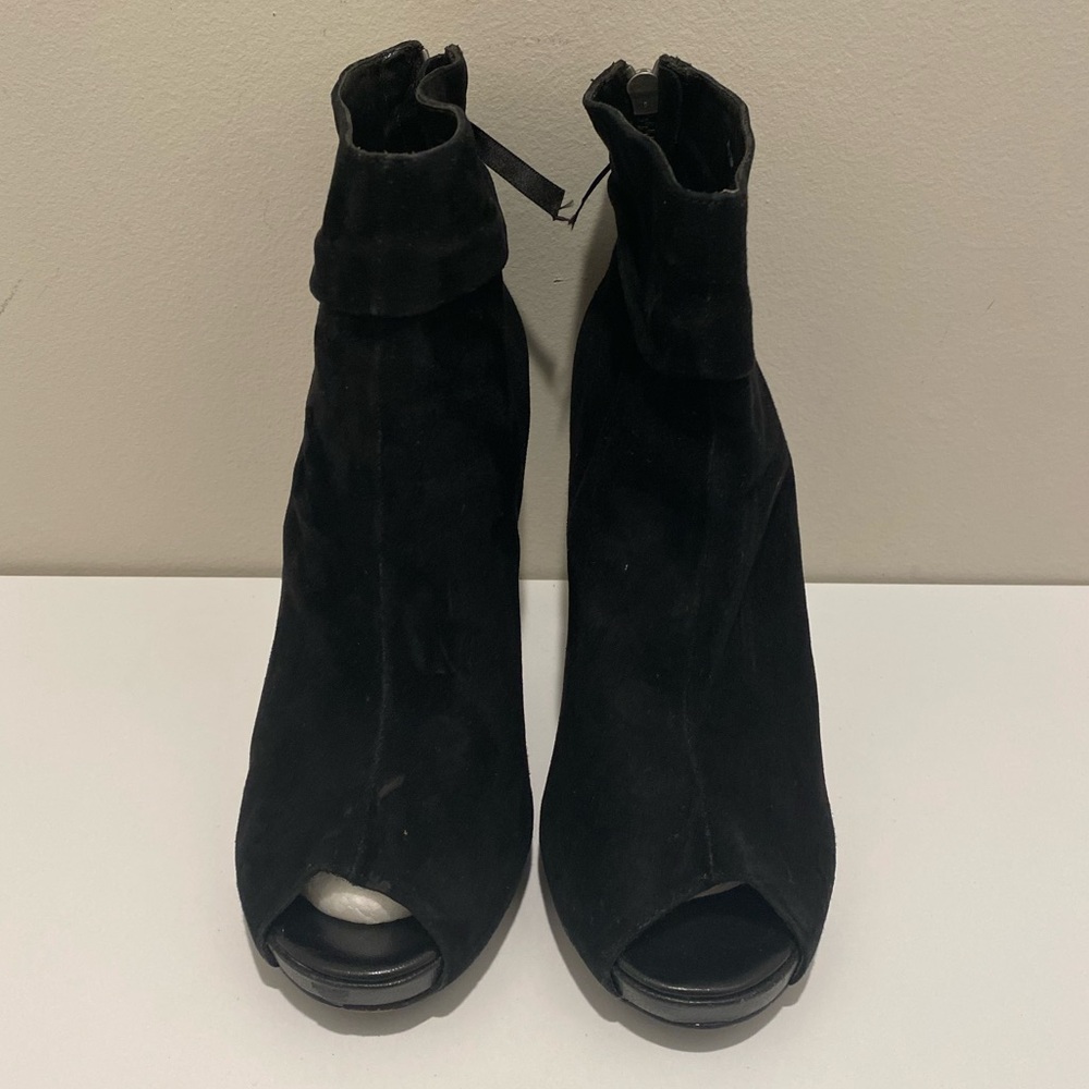 Patrizia Pepe Genuine Leather Open-Toe Booties Black Women's Size 37 US 7 EUC